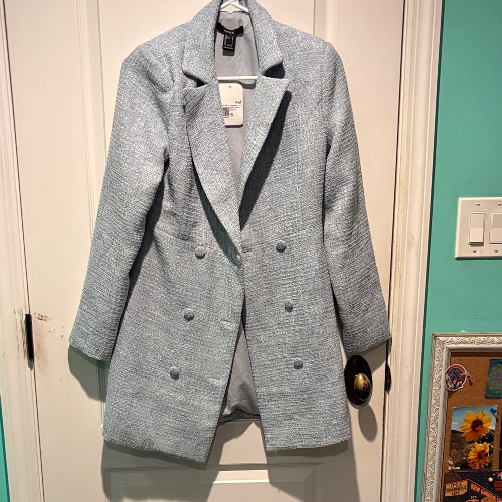 Forever 21 Light Blue Textured Double-Breasted Blazer Dress